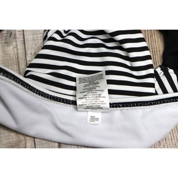 Mossimo Solid Stripe Black White Halter Swim Top Bikini 2pc Swimsuit sz MEDIUM - Picture 10 of 14